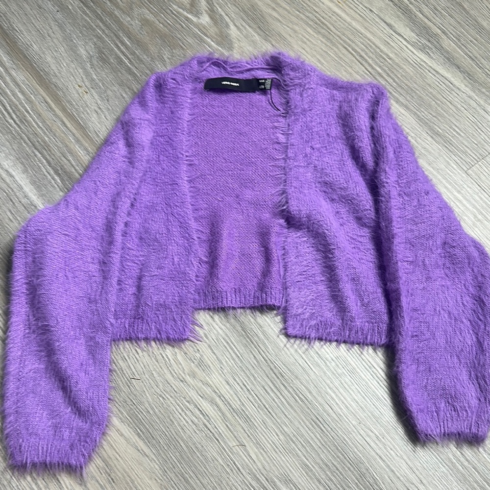 Purple Fuzzy Cardigan Sweater